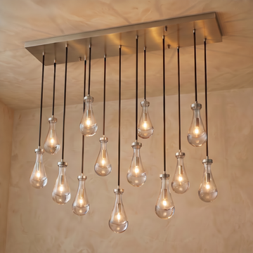 Inspired Rain Drop Style Linear Glass Chandelier - 54 Inch - Satin Nickel Finish