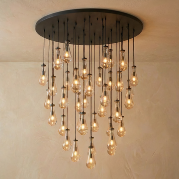 Inspired Rain Drop Style Sculptural Glass Chandelier – 60.5 Inch – Bronze Finish