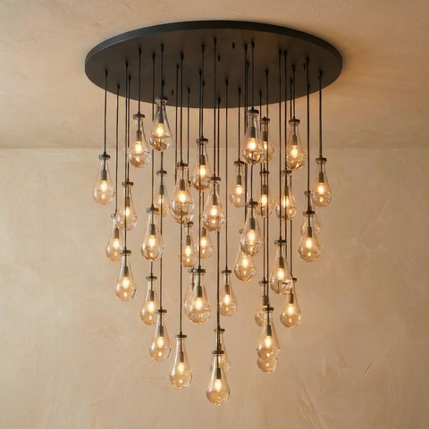Inspired Rain Drop Style Sculptural Glass Chandelier – 60.5 Inch – Black Finish