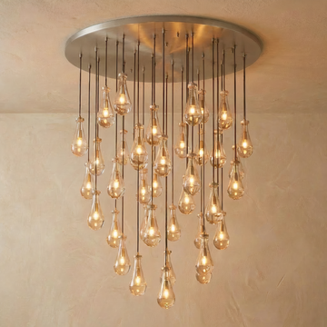 Inspired Rain Drop Style Sculptural Glass Chandelier – 60.5 Inch – Satin Nickel Finish