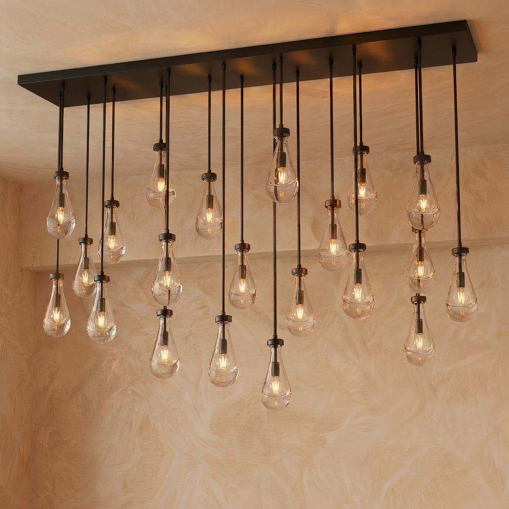 Inspired Rain Drop Style Sculptural Linear Chandelier - 72 Inch - Black Finish