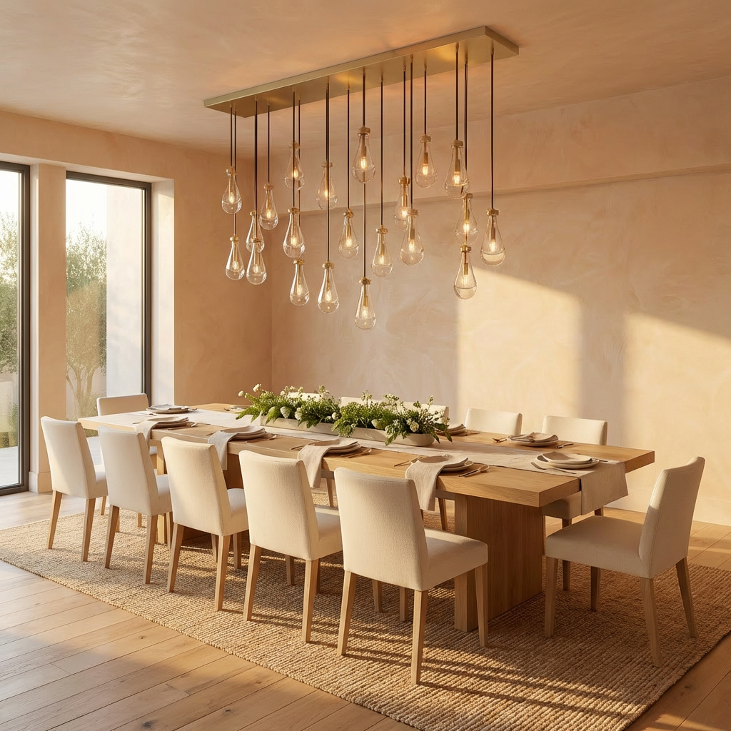 Inspired Rain Drop Style Sculptural Linear Chandelier - 72 Inch - Vintage Brass Finish