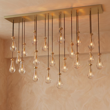 Inspired Rain Drop Style Sculptural Linear Chandelier - 72 Inch - Vintage Brass Finish