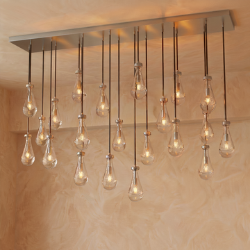 Inspired Rain Drop Style Sculptural Linear Chandelier - 72 Inch - Satin Nickel Finish
