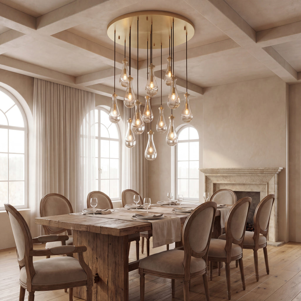 Inspired Rain Drop Style Chandelier – 36.5 Inch – Vintage Brass Finish