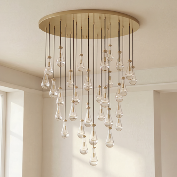 Inspired Rain Drop Style Chandelier – 47 Inch – Vintage Brass Finish