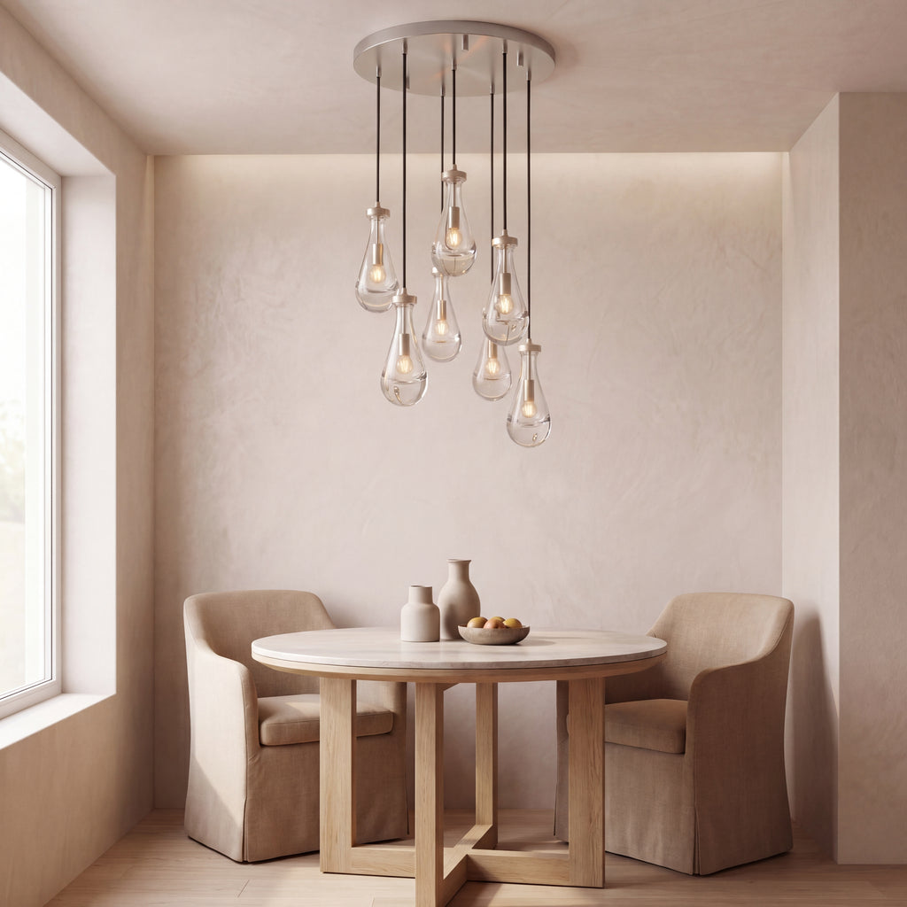 Inspired Rain Drop Style Chandelier – 18.5 Inch – Satin Nickel Finish