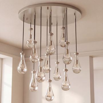 Inspired Rain Drop Style Chandelier – 36.5 Inch – Satin Nickel Finish