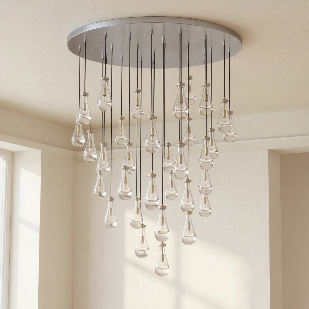 Inspired Rain Drop Style Chandelier – 47 Inch – Nickel Finish