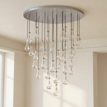 Inspired Rain Drop Style Chandelier – 47 Inch – Satin Nickel Finish