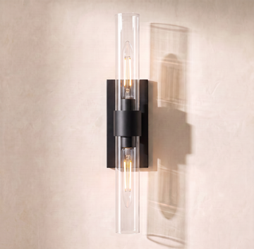 Inspired Ravelle Style Linear Wall Sconce 23", black finish, clear glass cylinder