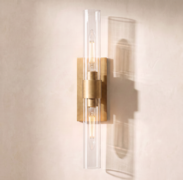 Inspired Ravelle Style Linear Wall Sconce 23", gold finish, clear glass cylinder