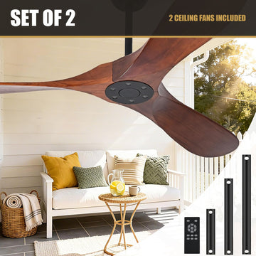 Set of 2 - Solid Wood 52 inch Ceiling Fan Dark Walnut - 2 Ceiling Fans Included