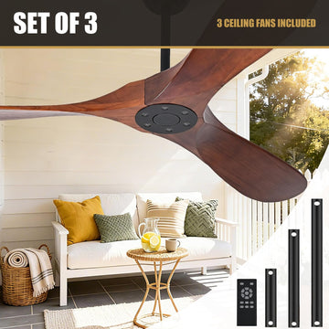 Set of 3 - Solid Wood 52 inch Ceiling Fan Dark Walnut - 3 Ceiling Fans Included