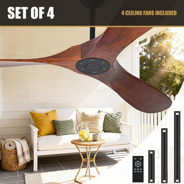 Set of 4 - Solid Wood 52 inch Ceiling Fan Dark Walnut - 4 Ceiling Fans Included