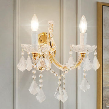 Modern Crystal Wall Sconce Lighting, 2-Light Wall Mounted Crystal Light Fixture for Bathroom, Living Room & Indoor Use