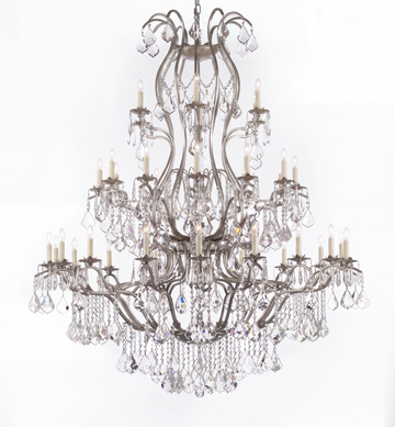 Large foyer antique silver wrought iron chandelier with crystal, H60 x W52