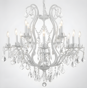 White Wrought Iron Crystal Chandelier - Elegant Rustic Lighting H30" X W28"