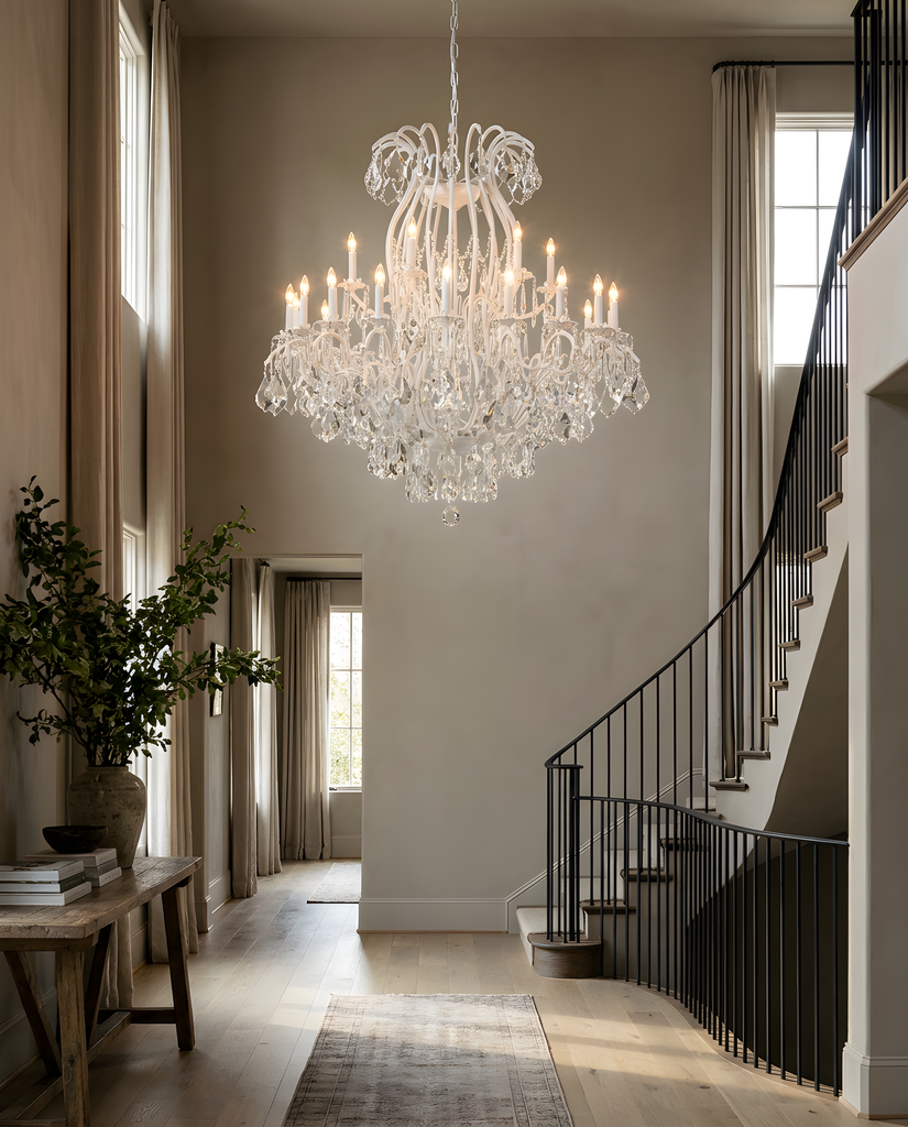 White Wrought Iron Empress Chandelier grand foyer