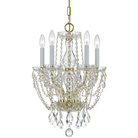 5 Light Polished Brass Crystal Mini Chandelier Draped In Clear Hand Cut Crystal - C193-1129-PB-CL-MWP