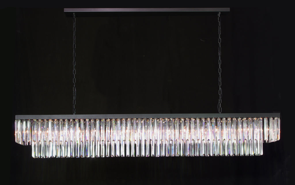 Retro Palladium Glass Fringe Rectangular Chandelier Chandeliers Lighting 71" Wide - A113-1157/15
