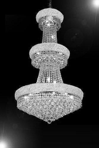 French Empire Crystal Chandelier Silver Finish H50" X W30" - Perfect for Entryway or Foyer