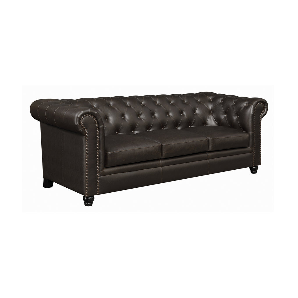 Set of 3 - Roy Rolled Arm Tufted Sofa + Loveseat + Chair Brown - D300-10034