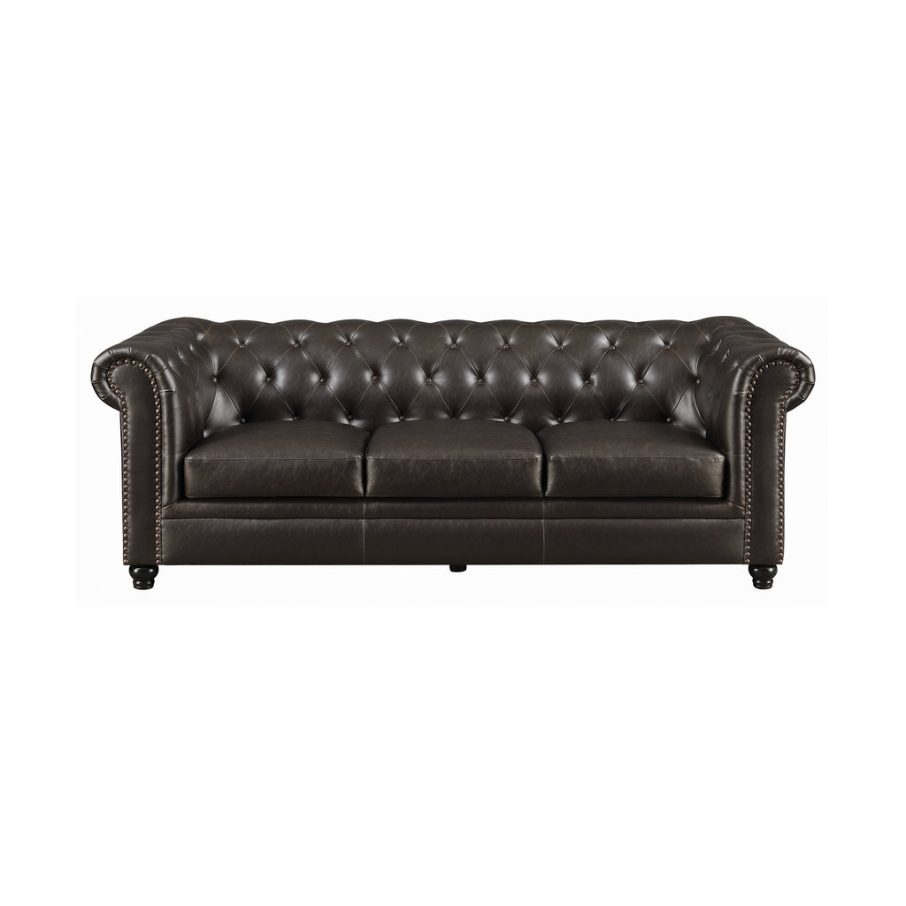 Set of 2 - Roy Rolled Arm Tufted Sofa + Loveseat Brown - D300-10033