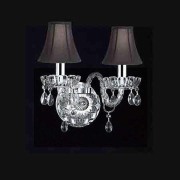MURANO VENETIAN STYLE CRYSTAL WALL SCONCE LIGHTING WITH BLACK SHADES W/CHROME SLEEVES! - A46-B43/BLACKSHADES/2/386