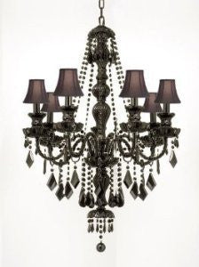New Jet Black Gothic Crystal Chandelier Lighting With Black ShadesH37" X W26" - J10-Blackshades/SM/BLACK/26073/7