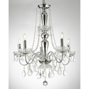 Elegant 5 Light Crystal Chandelier Pendant Lighting Fixture Light Lamp. Swag Plug In-Chandelier W/ 14' Feet Of Hanging Chain And Wire - J10-B15/26017/5
