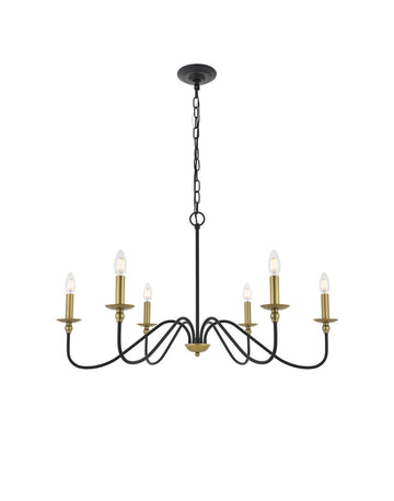 ZC121-LD5006D36BRB - Living District: Rohan 6 light Matte Black and Brass Pendant