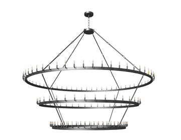 Inspired Camino Style Chandelier - Castile Three Tier Wrought Iron Chandelier - Industrial Loft Rustic Lighting W122"