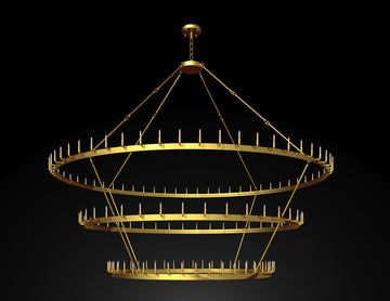 Inspired Camino Style Chandelier - Castile Three Tier Wrought Iron Brushed Brass Chandelier - Industrial Loft Rustic Lighting W 122"