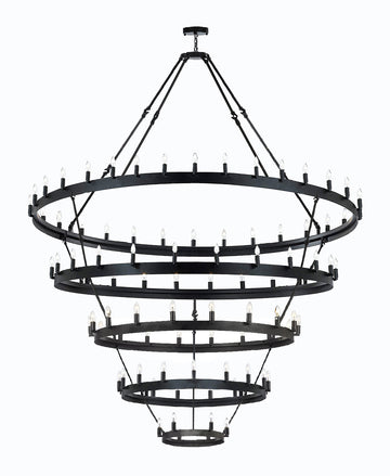 Inspired Camino Style Chandelier - Five Tier Wagon Wheel, Wrought Iron Rustic Industrial Lighting W63" x H87"