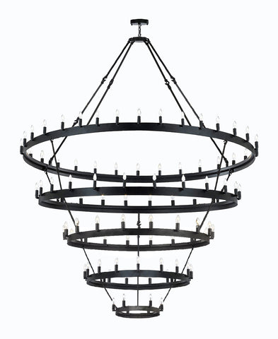 Inspired Camino Style Chandelier – Five Tier Wagon Wheel, Wrought Iron Vintage Barn Metal Rustic Industrial Lighting, W63" x H87"