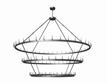 Inspired Camino Style Chandelier - Castile Three Tier Wrought Iron Chandelier - Industrial Loft Rustic Lighting W86"
