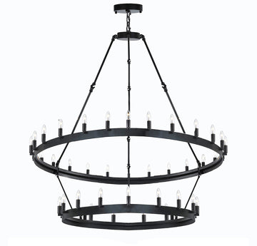 Inspired Camino Style Chandelier - Wrought Iron Vintage Barn Metal Castile Two Tier Chandelier Chandeliers Industrial Loft Rustic Lighting W 38" H 50" - A113-3429/30