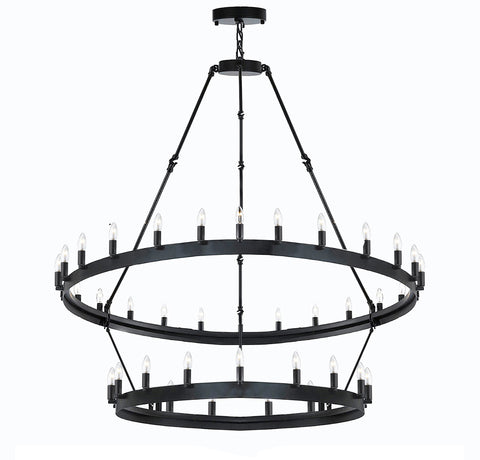 Wrought Iron Vintage Barn Metal Castile Two Tier Chandelier Chandeliers Industrial Loft Rustic Lighting W 38" H 50" - A113-3429/30