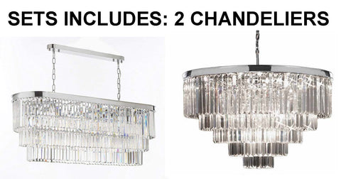 Set Of 2 - 1 Retro Palladium Glass Fringe Chandelier Chandeliers Lighting Chrome Finish And 1 Retro Palladium Crystal Glass Fringe Chandelier Chrome Finish H21" W31.5" - 1 Ea Gb104-2164/12 + 1 Ea Gb104-2164/18