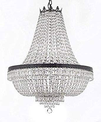 Set of 2-1 French Empire Crystal Chandeliers Lighting H36" X W30" w/Dark Antique Finish! and 1 French Empire Crystal Chandeliers Lighting H30" X W24" w/Dark Antique Finish! - 1EA CB/870/14 + 1EA CB/870/9 A500-