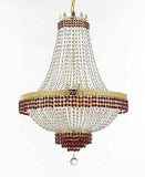 Set of 2-1 Moroccan Style French Empire Crystal Chandelier Trimmed w/Ruby Red Crystal H36 W30 and 1 Moroccan Style French Empire Crystal Chandelier Lighting Trimmed w/Ruby Red Crystal! H30" X W24" - B74/CG/870/14 + B74/CG/870/9 A500-