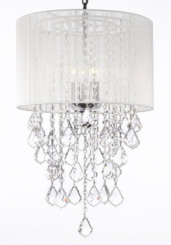 Crystal Chandelier With Large White Shade H24" X W15" - G7-B7/White/3/26028/3