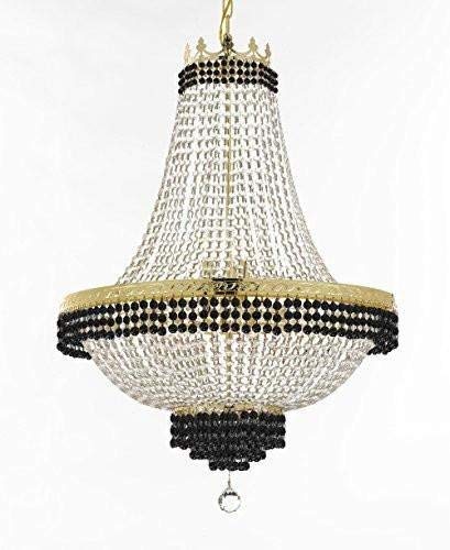 Set of 2-1 French Empire Crystal Chandelier Lighting Trimmed w/Jet Black Crystal! H36" X W30" and 1 Flush French Empire Crystal Chandelier Trimmed with Jet Black Crystal! H30" X W24" - B79/CG/870/14 + B79/CG/870/9 A500-
