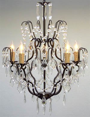 Wrought Iron Crystal Chandelier Lighting H27" X W21" - Go-J10-C/26034/5
