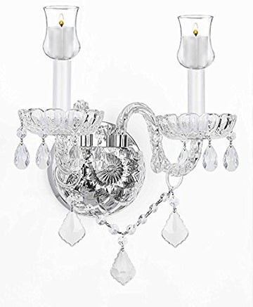 Murano Venetian Style Crystal Wall Sconce Lighting W/ Candle Votive Cups H10" W10" - No Electrical Wiring Needed Can Use With Candles Or Battery Operated Led Lights (Not Included) - G46-B31/B12/2/386