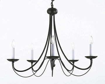 Wrought Iron Chandelier Lighting H22" X W26" With Swag Plug In-Chandelier W/ 14' Feet Of Hanging Chain And Wire - J10-B16/26031/5