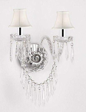 Murano Venetian Style All-Crystal Wall Sconce! and - with White Shades W/Chrome Sleeves - G46-B43/WHITESHADES/B27/2/386