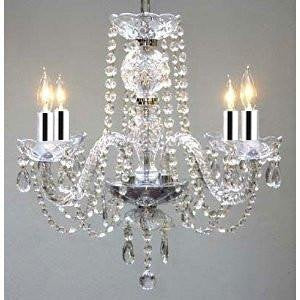 Swarovski Crystal Trimmed Chandelier! New! Authentic All Crystal Chandelier Chandeliers H17" X W17" Swag Plug In-Chandelier W/14' Feet Of Hanging Chain And Wire w/Chrome Sleeves! - J10-B43/B15/26098/4 SW