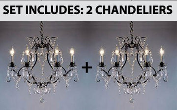 Set Of 2 - Wrought Iron Crystal Chandelier Lighting H19" X W20" - Go-A83-3030/6-Set Of 2